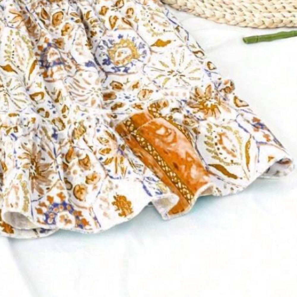 02 Boho Floral Print High Waist Ruffle Hem Maxi Skirt - Picture 4 of 6